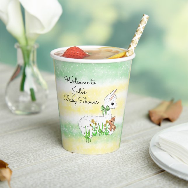 Llama and Teddy Bear Themed Baby Shower Paper Cups (Insitu)