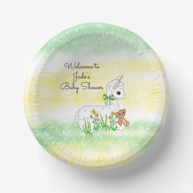 Llama and Teddy Bear Themed Baby Shower Paper Plate (Front)