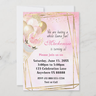 Llama Any Age Birthday Invitation