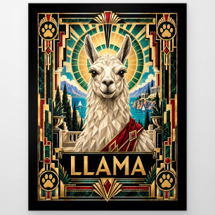 Llama, Art Deco Wildlife Postcard