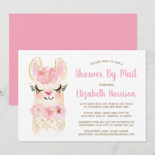 Llama Baby Girl Shower By Mail Invitation
