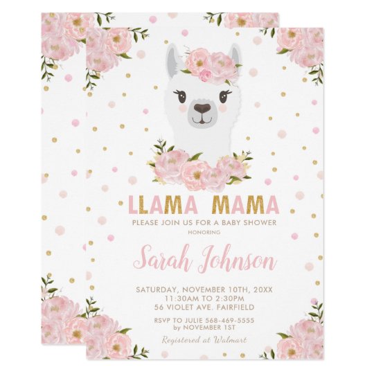 Llama Baby Shower Blush Floral Invitation | Zazzle.com.au