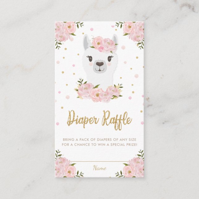 Llama Baby Shower Blush Pink Floral Diaper Raffle  Enclosure Card (Front)