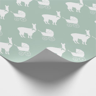 Llama Baby Shower Cute Green Gender Neutral Wrapping Paper