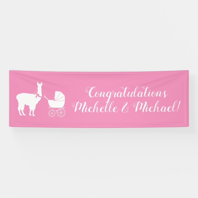 Llama Baby Shower Cute Pink Girl Banner (Horizontal)