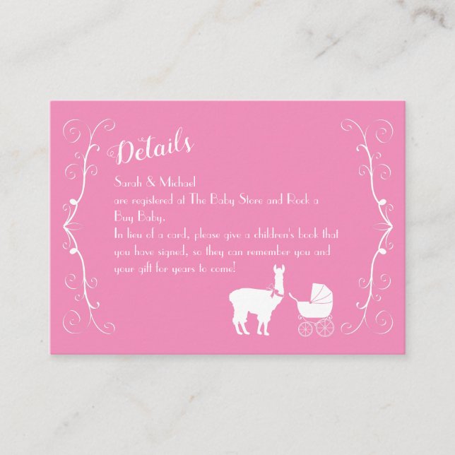 Llama Baby Shower Cute Pink Girl Enclosure Card (Front)