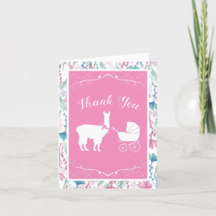 Llama Baby Shower Cute Pink Girl Thank You Card