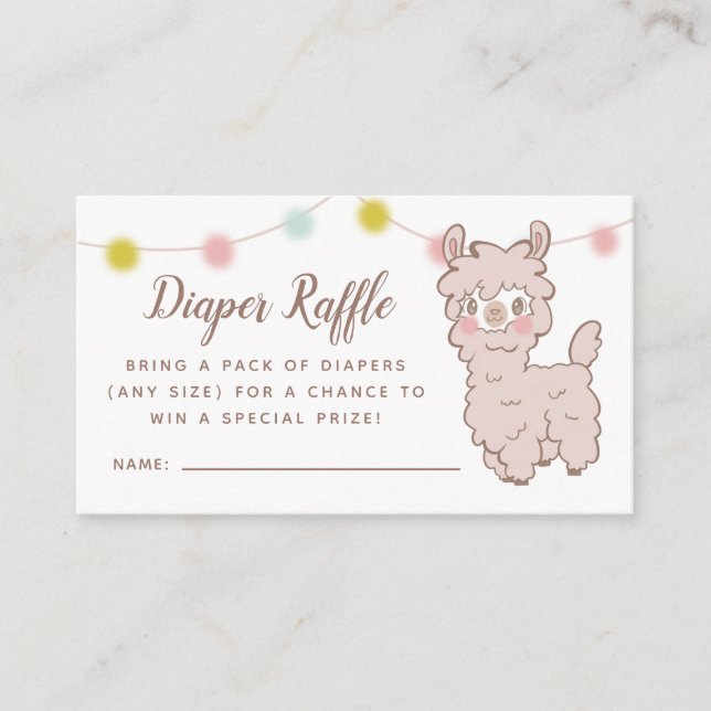 Llama Baby Shower Diaper Raffle Ticket Enclosure Card (Front)