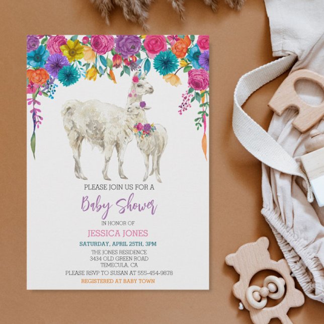 Llama Baby Shower Fiesta Bright Flower Invitation (Creator Uploaded)