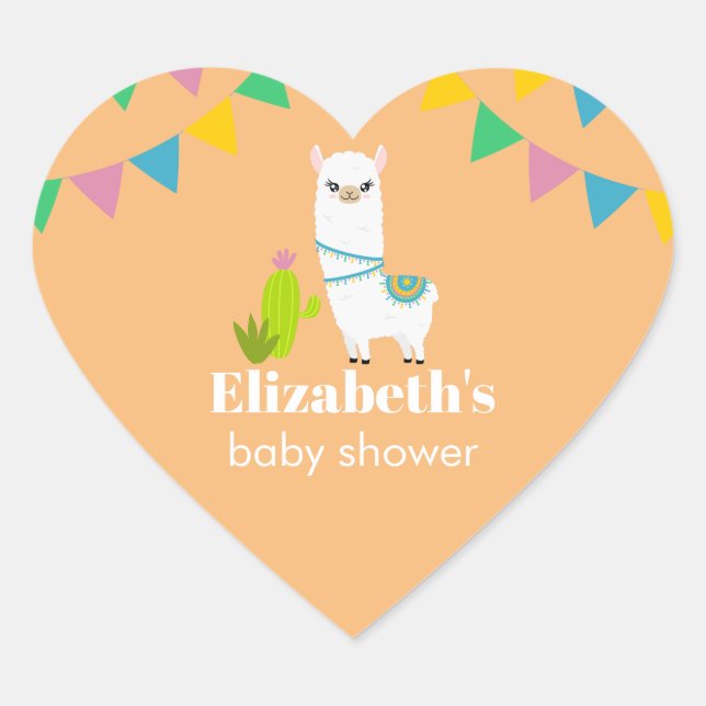 Llama baby shower heart sticker (Front)