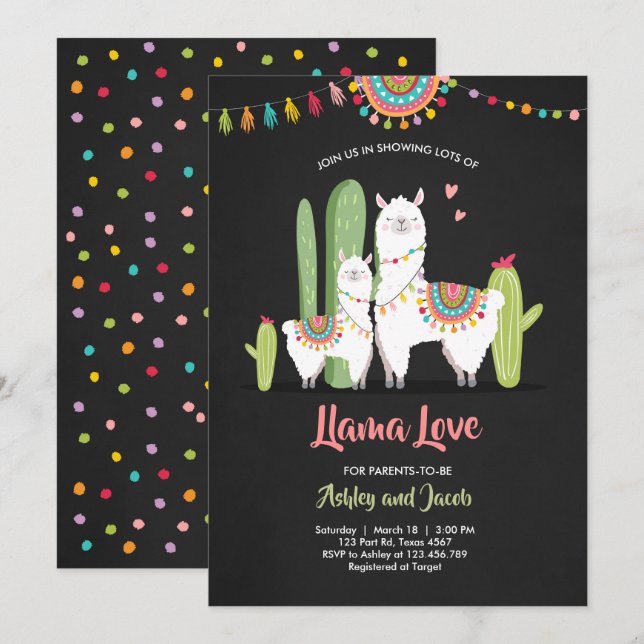 Llama baby shower invitation Llama Love Fiesta (Front/Back)