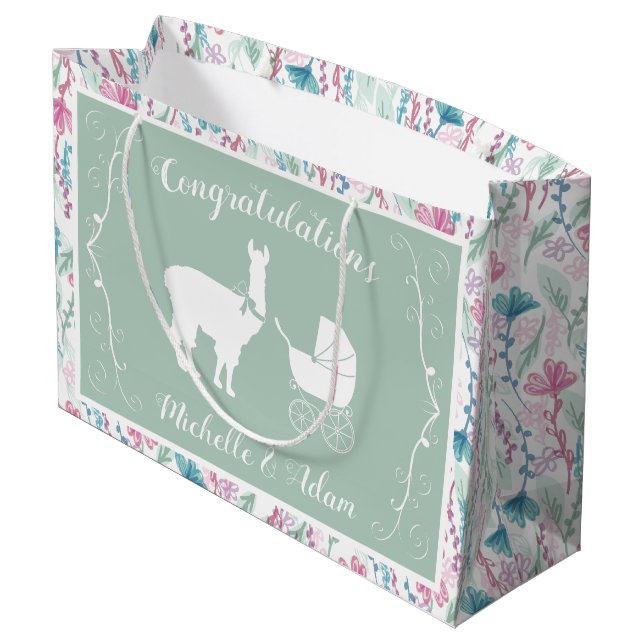 Llama Baby Shower  Large Gift Bag (Back Angled)