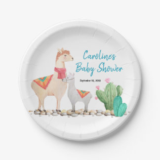 llama baby shower paper plates