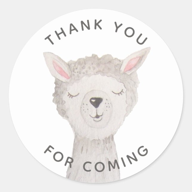 Llama Baby Shower Thank You | Cute Alpaca Animal Classic Round Sticker (Front)