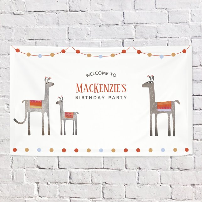 Llama Birthday Banner (Fun Llama birthday party banner with custom personalized text)