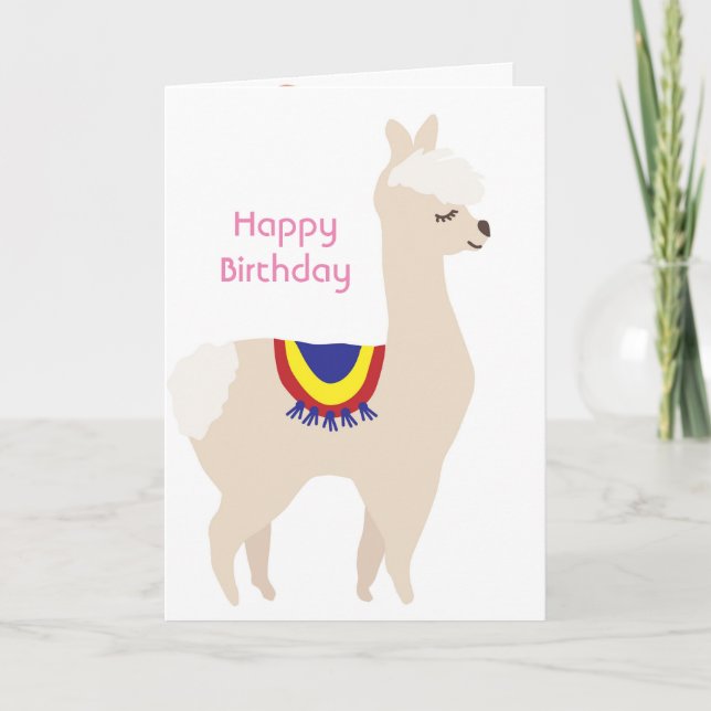 Llama birthday, Birthday Balloons Card (Front)