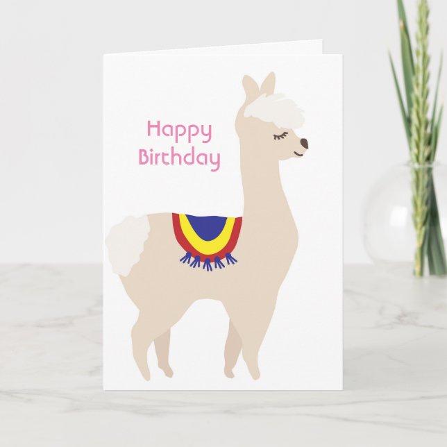 Llama birthday, Birthday Balloons Card (Front)
