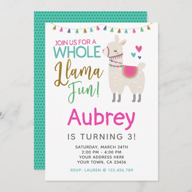Llama Birthday Invitation - Customise it yourself (Front/Back)