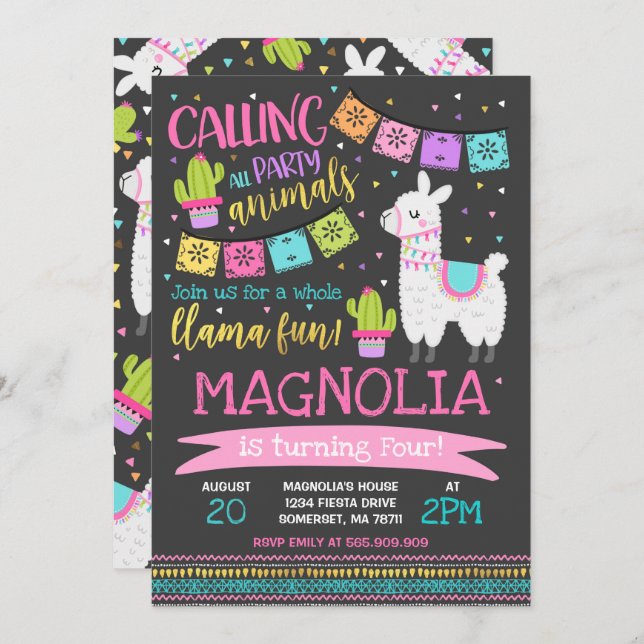 Llama Birthday Invitation Whole Llama Fun Party (Front/Back)