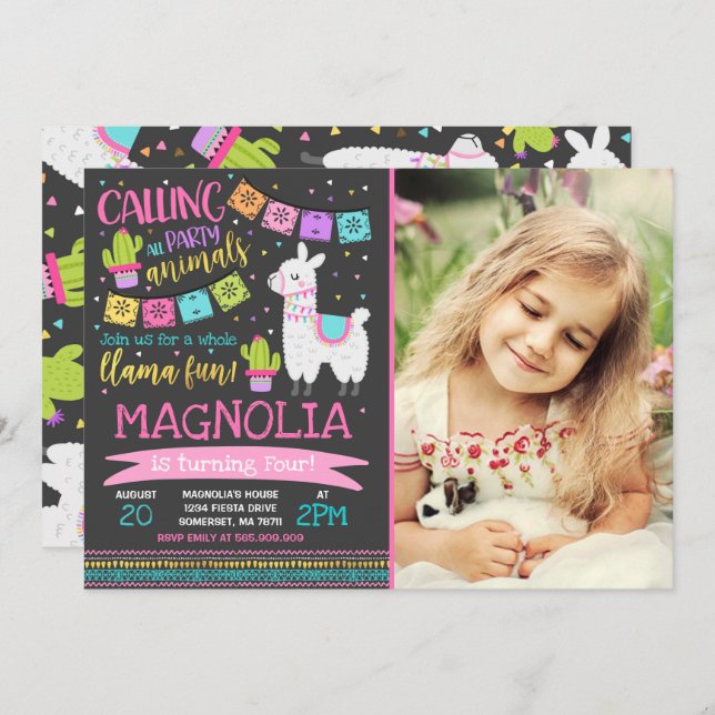 Llama Birthday Invitation Whole Llama Fun Party (Front/Back)