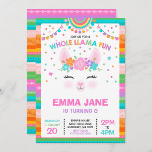 Llama Birthday Invitation Whole Llama Fun Party