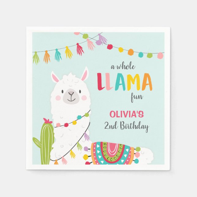 Llama birthday Paper Napkins Alpaca Fiesta Cactus (Front)