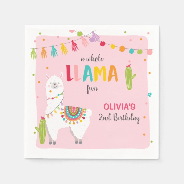 Llama birthday Paper Napkins Alpaca Fiesta Cactus (Front)