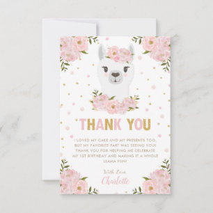 Llama Birthday Party Blush Pink Floral Thank You Card