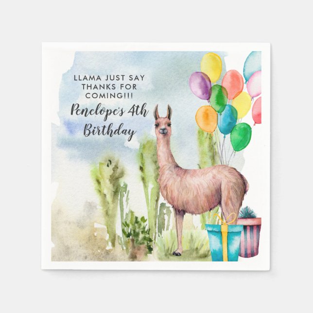 Llama Birthday Party Personalised Party Napkins (Front)
