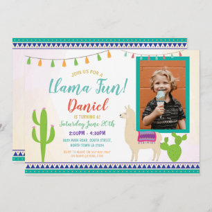 Llama Birthday Photo Cactus Party Fiesta Invite