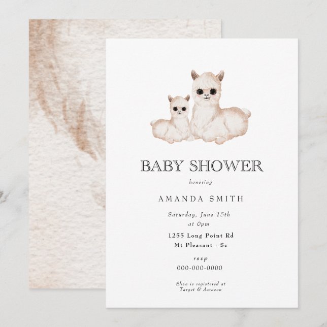 Llama Boho Mum and Baby Safari Baby Shower Invitation (Front/Back)