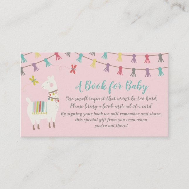 Llama Bring A Book Baby Shower Card Pink (Front)