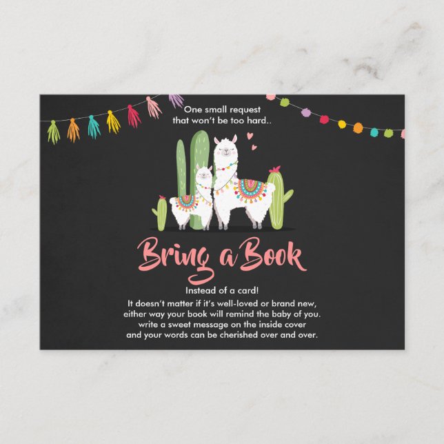 Llama Bring a book Baby shower Fiesta Cactus Enclosure Card (Front)