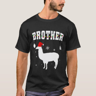 Llama Brother bro Santa Hat Christmas Family Match T-Shirt