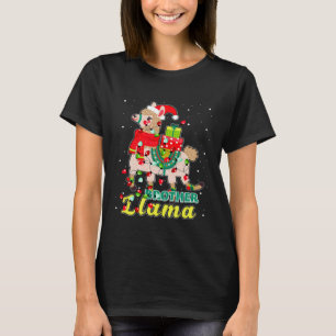 Llama Brother Wear Santa Hat Xmas Pajama Outfit T-Shirt