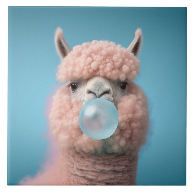 Llama Bubblegum Funny Ceramic Tile (Front)