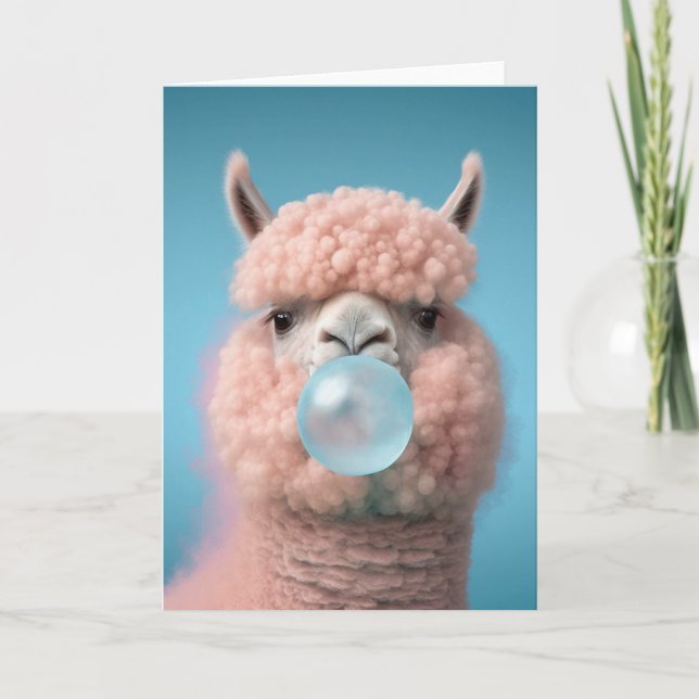 Llama Bubblegum Funny Thank You Card (Front)