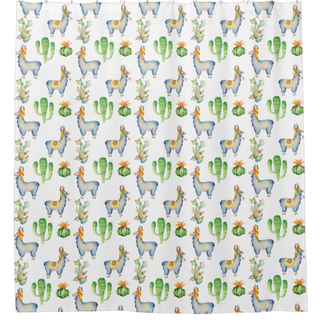 Llama Cactus Colourful Cute Modern Pattern Shower Curtain (Front)