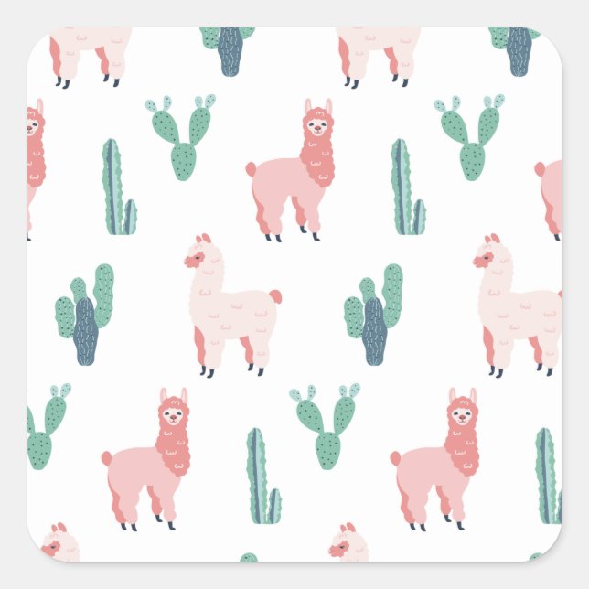 Llama Cactus Cute Animals Funny Pattern Square Sti Sticker (Front)