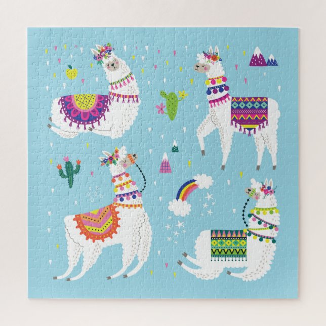 Llama & Cactus: Cute Vintage Set Jigsaw Puzzle (Vertical)