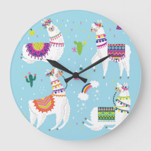 Llama & Cactus: Cute Vintage Set Large Clock