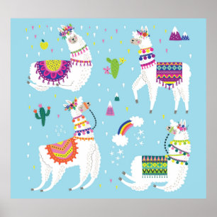 Llama & Cactus: Cute Vintage Set Poster