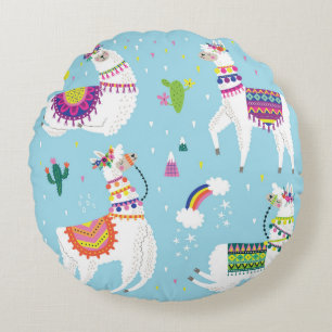 Llama & Cactus: Cute Vintage Set Round Cushion