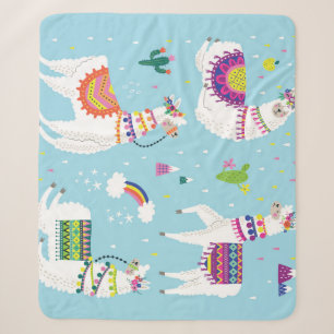 Llama & Cactus: Cute Vintage Set Sherpa Blanket