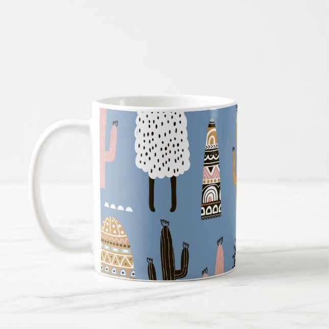 Llama, Cactus, Hand-Drawn Elements Pattern. Coffee Mug (Left)