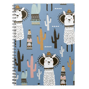 Llama, Cactus, Hand-Drawn Elements Pattern. Notebook