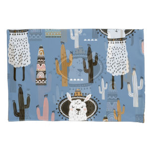 Llama, Cactus, Hand-Drawn Elements Pattern. Pillowcase