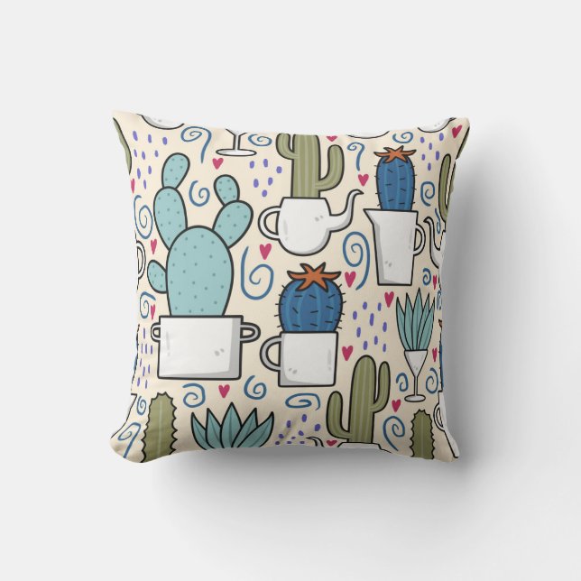 Llama Cactus: Hand-Drawn Seamless Design Cushion (Front)