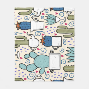 Llama Cactus: Hand-Drawn Seamless Design Fleece Blanket