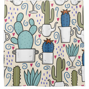 Llama Cactus: Hand-Drawn Seamless Design Shower Curtain